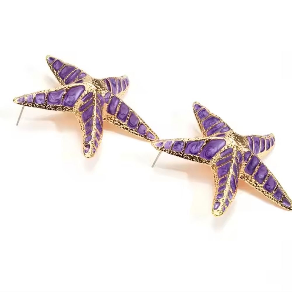 New ZARA Purple Starfish Statement Stud Earrings - Picture 6 of 12